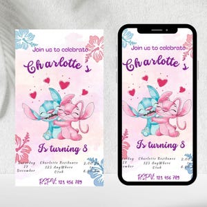 Stitch and Angel Birthday Invitation: Editable & Printable Template – Beautiful Invitation for Your Little One's Birthday, Editable in Canva
