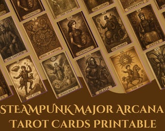 Steampunk Major Arcana Tarot Printable • 22 Card Digital Tarot Deck • Victorian Occult & Mechanical Tarot Art • Instant Download