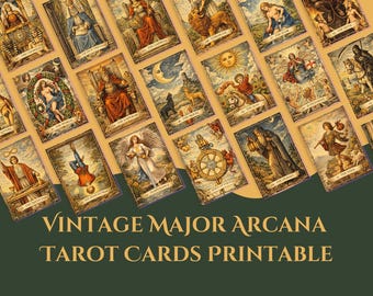 Vintage Major Arcana Tarot Cards Printable • 22 Card Digital Tarot Deck • Esoteric & Occult Tarot Art • Spiritual and Mystical Download