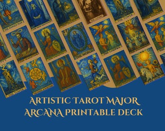 Artistic Major Arcana Tarot Printable • 22 Card Digital Tarot Deck • Illustrated Archetypal Tarot Art • Spiritual & Creative Download