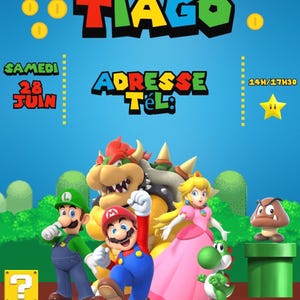 Invitation Anniversaire Super Mario/ Carte personnalisée numérique/ Fichier à imprimer