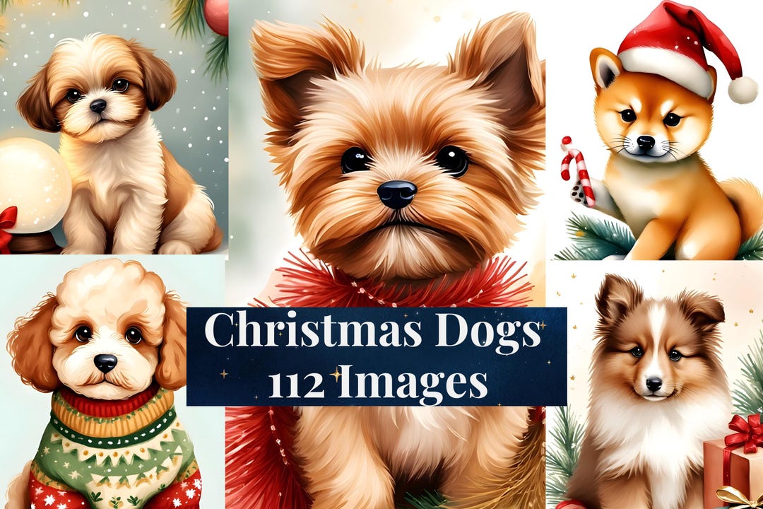 Christmas Dogs Clipart Bundle Cute Holiday Puppy Stickers Festive Dog ...