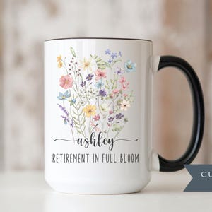 Personalized Retirement Mug Custom Name Retirement Gift for Retired Woman Colorful Wildflowers