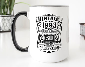 30th Birthday Mug with Saying - 30th Birthday Gift for Him - Vintage 1993 30 Amazing Years Aged to Perfection - Printed Design on Both Sides