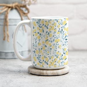 Cottage Core Mug Feminine Floral Just Because Gift Friend Hot Tea Drinker Lemon Kitchen Decor 11 or 15 oz Ceramic Coffee Cup