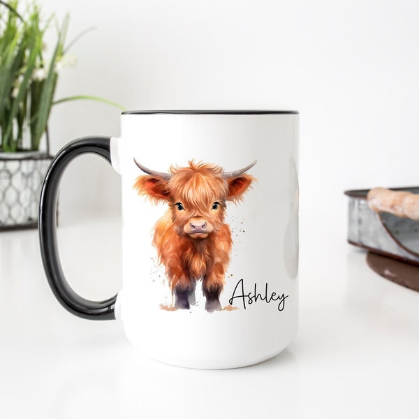 Personalized Highland Cow Coffee Mug - Cute Highland Cow Gifts Friend - Just Because Gift for Cow Lovers - Available in Two Sizes