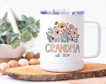 Grandma Est 2024 Cup New Grandma Gifts for Her - Pregnancy Reveal Gift for Grandma - 10 oz Insulated Lightweight Stainless Steel