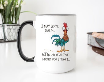 Funny Coffee Mugs with Sayings - Coworker Gift - I May Look Calm - Sarcastic Rooster Design on Both Sides