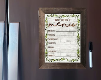 Dry Erase Menu Board Daily Meal Planner Board Menu Planning Board Wipeable - Kitchen Decor - Includes Mini Dry Erase Marker