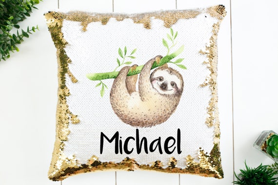 sloth sequin pillow