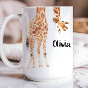 Giraffe Gift - Giraffe Mug Personalized with Name - Cute Coffee Mug - Giraffe Lover Present - Birthday Gift Idea - Design on Both Sides