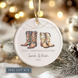 Our First Christmas Together Ornament Custom Christmas Ornament Keepsake Couple Western Cowboy Boot Design