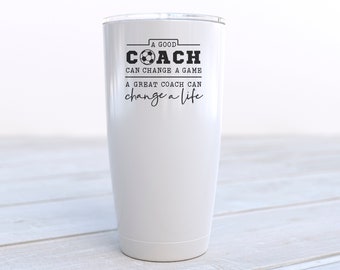 Personalized Soccer Coach Travel Cup with Lid - 20 oz Insulated Stainless Steel Tumbler - Custom Thank You Message Available