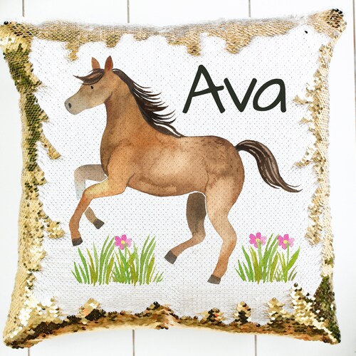 horse sequin pillow