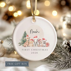Personalized Safari Animals First Christmas Ornament 2026 Baby Shower Gift