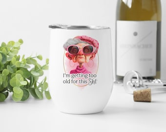 Funny Wine Tumbler Birthday Gift for Friend - Sarcastic Curse Word Gift for Her - Insulated Wine Cup with Lid - Design on Both Sides