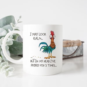 Funny Coffee Mugs with Sayings Coworker Gift I May Look Calm Sarcastic Rooster Design on Both Sides image 2