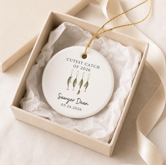 Personalized Baby Fishing Ornament Cutest Catch Newborn Keepsake with Name And Birth Date