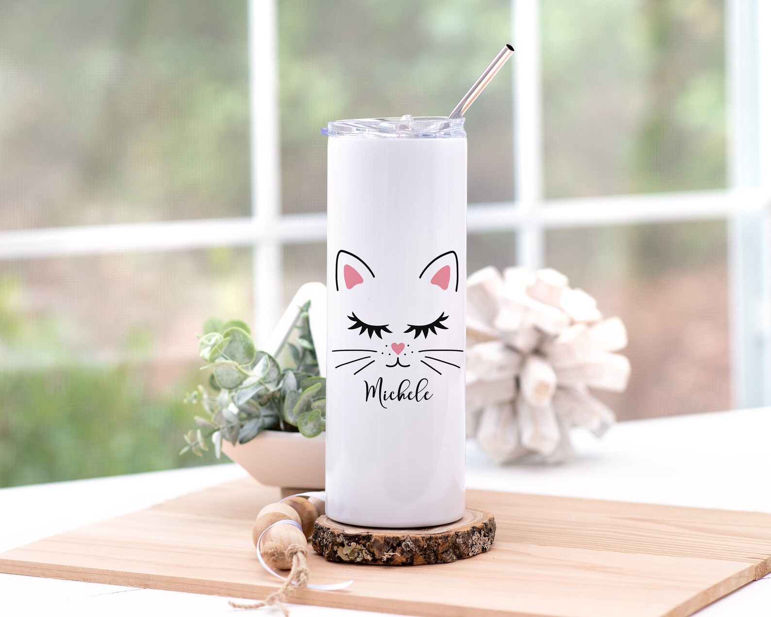 Cat Tumbler Cup Skinny Tumbler with Straw Cat Lover Gifts Etsy