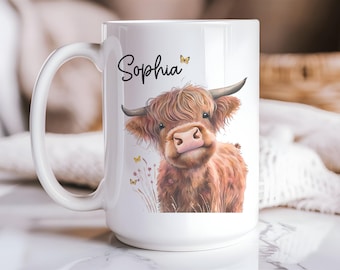 Cute Highland Cow Mug Personalized Cow Lover Birthday Gifts for Women