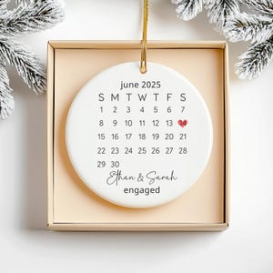 Personalized Engagement Calendar Ornament Custom Engagement Gift for Couple Round Ornament with Heart Date Engagement Keepsake Ornament
