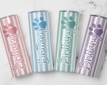 Personalized Vet Tech Tumbler Striped Paw Print Cup Vet Tech Gift Veterinary Technician Gift Animal Lover Travel Mug Several Color Options