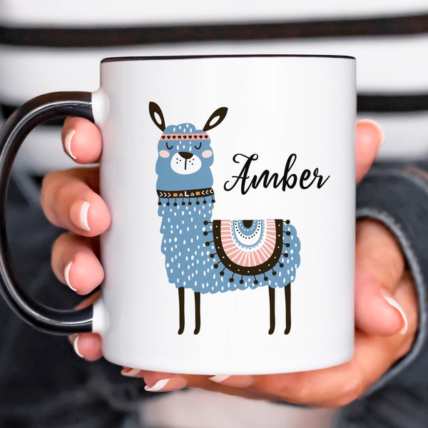 Llama Mug Personalized with Name - Llama Gifts for Women - Alpaca Gift for Friend - Ceramic Coffee Cup Available in Two Sizes