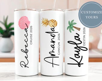 Personalized Girls Trip Tumbler Beach Vacation Cruise Travel Cup Bachelorette Party Cup Custom Name Tumbler