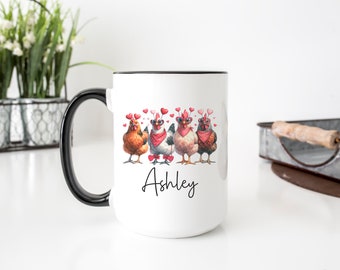 Custom Chicken Mug Personalized Valentine's Day Gift for Friend - Cute Mugs for Women - Ceramic Coffee Cup Available in Two Sizes