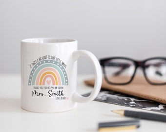 Teacher Mug Personalized Elementary School Teacher Gifts for Women - It Takes a Big Heart to Shape Little Minds - Rainbow Design Both Sides