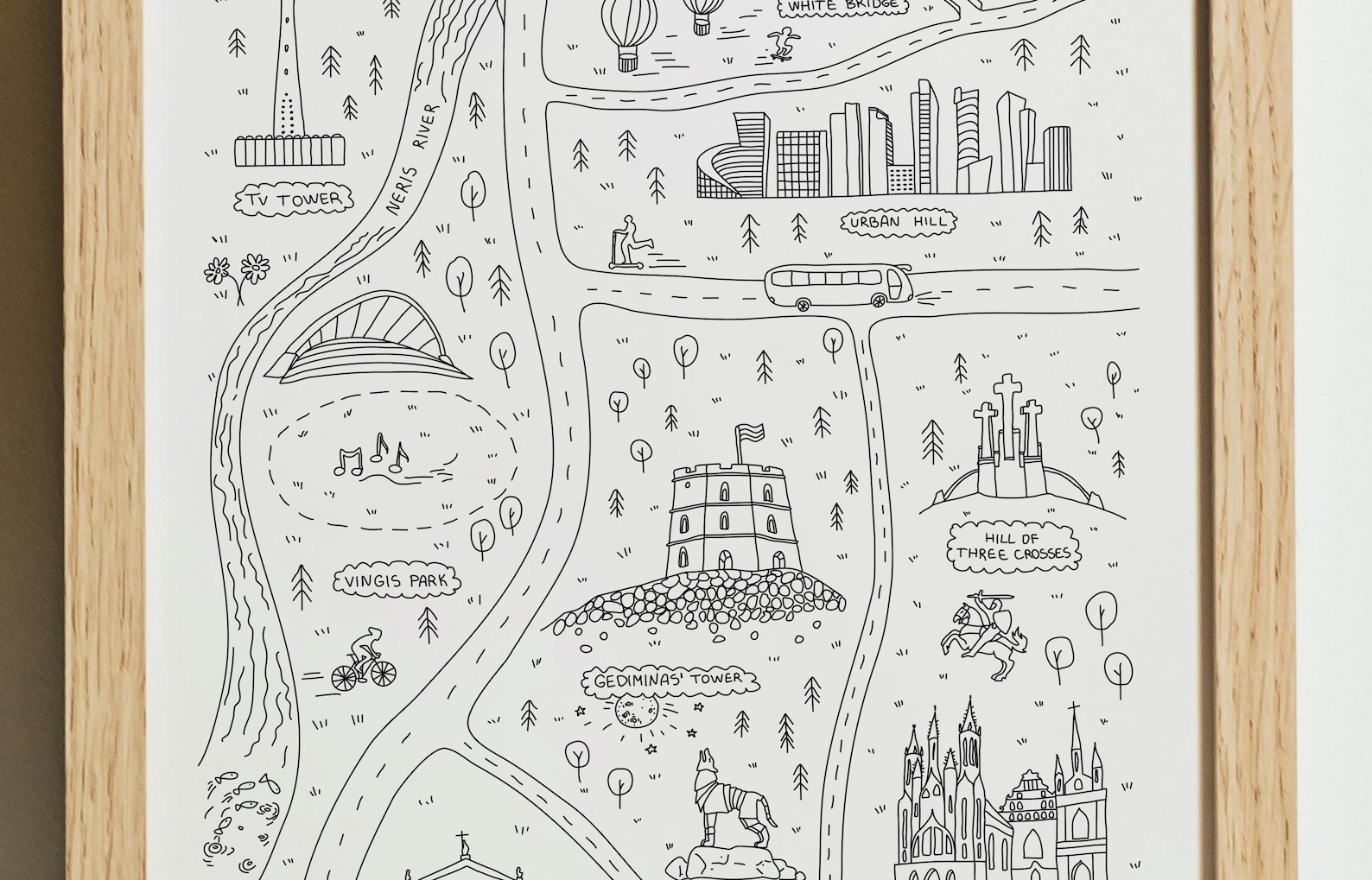 Twin Baltic Cities - Minimalist Map Duo of Vilnius and Riga - Black and ...