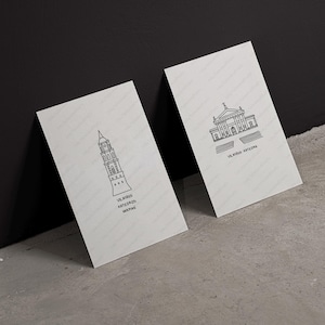Digital Postcards of Vilnius/ 8 Printable Landmark Illustrations/ Doodle line art