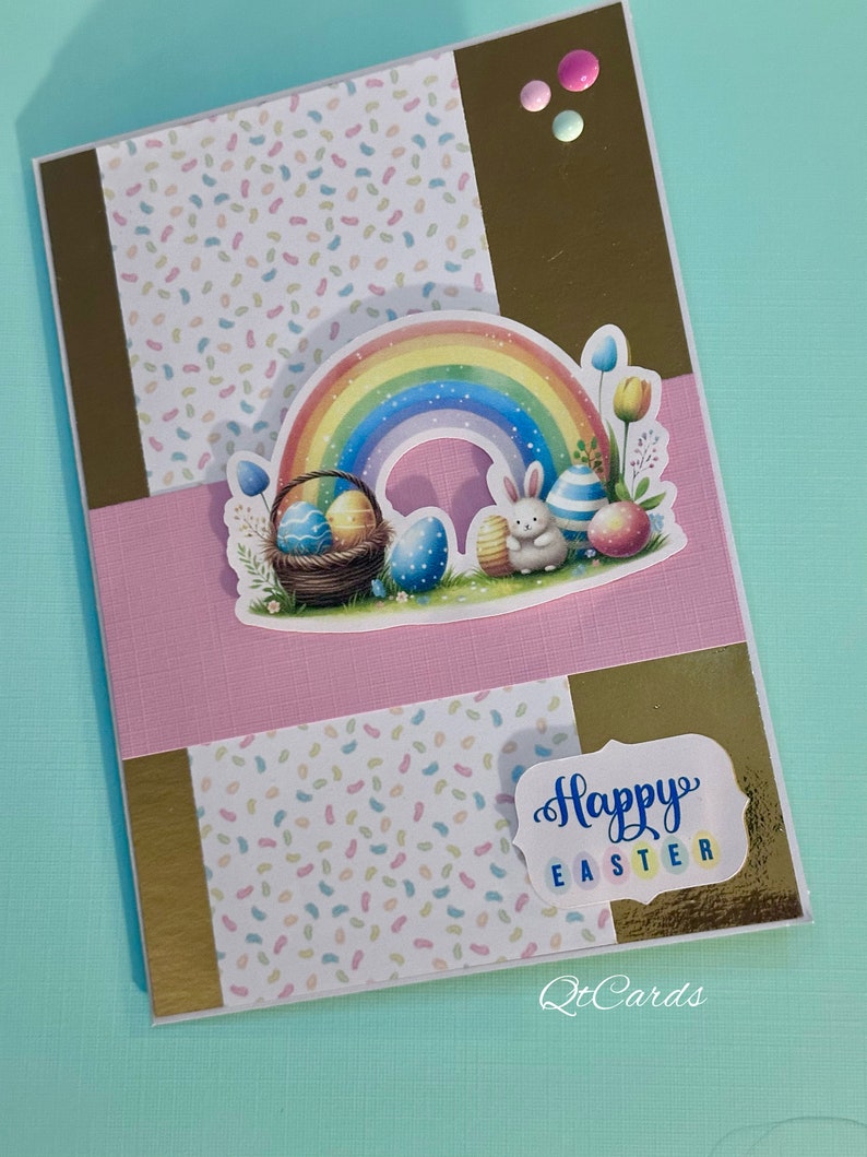 Rainbow, Jelly Beans and a Rabbit Easter card immagine 3