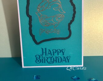 Carte d'anniversaire Poissons or rose