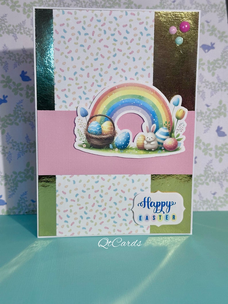 Rainbow, Jelly Beans and a Rabbit Easter card immagine 1