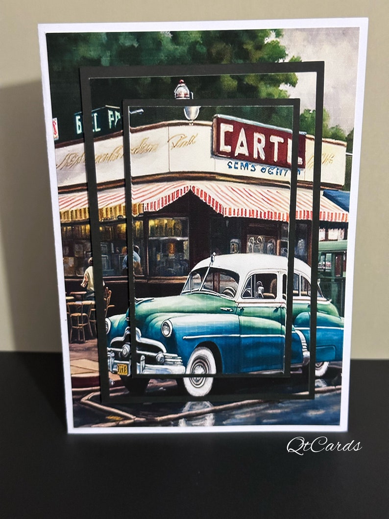 Multiple layered classic car Fathers Day card image 2