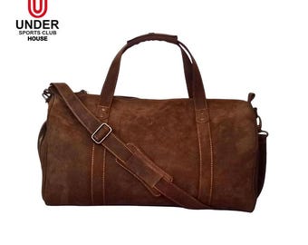 Handmade Leather Duffel Bag: Brown Travel Gym Carry-On