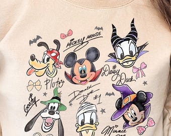 Retro Mickey & Friends with Signs Halloween Sweatshirt, Mickey's Not So Scary Halloween Party Tee, Halloween Party Trip 2025 Sweatshirt