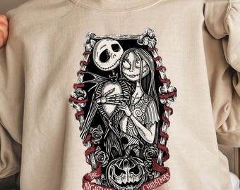 Jack And Sally Halloween Couple Sweatshirt, Nightmare Before Halloween, Jack Skellington The Pumpkin King Sweatshirt , Halloween Sweatshirt