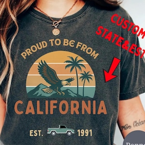 Chemise d'État personnalisée couleurs confort - t-shirt personnalisé fierté de l'État des États-Unis - cadeau de l'État d'origine - votre État, votre style - chemise unique avec contour d'État