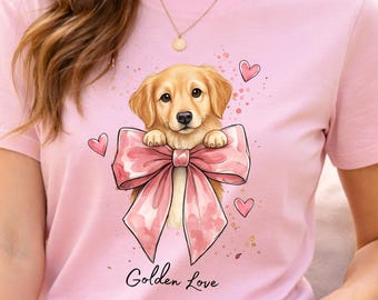 Golden Retriever Puppy Bow T-Shirt, Unisex Cotton Tee, Dog Lover Gift