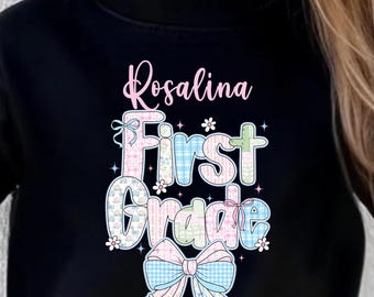 Custom Kids Name Back To School First Grade Shirt, Personalized Preppy 1st Grade Shirt for Girls, Elementary First Day Of School Outfit
