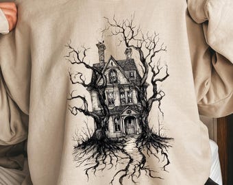 Halloween Sweatshirt, Halloween Haunted House Shirt, Retro Halloween Bats Shirt, Halloween Gift, Flying Bats Shirt, Halloween Costume Shirt