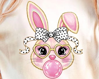 Girls Easter Bunny T-Shirt, Bubblegum Coquette Tee