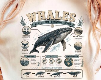 Whale Anatomy Shirt, Vintage Marine Life Graphic Tee, Ocean Lover Gift, Whale Educational Nature Shirt, Comfort Colors T-Shirt