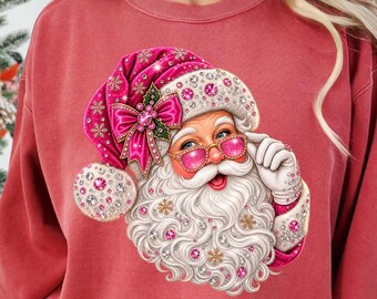 Pink Vintage Santa Comfort Colors Shirt, Retro Christmas T-Shirt, Coquette Santa Graphic Tee, Cute Holiday Shirt for Women