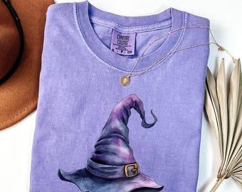 Witches Hat Comfort Colors Shirt, Halloween Shirt For Women Unisex Graphic Tee,Halloween T Shirts For Halloween Funny Witch Halloween Shirt
