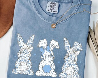 Floral Bunny Comfort Colors Shirt, Coquette Easter Bow