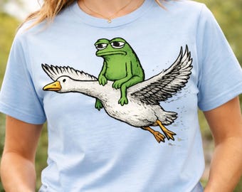 Funny Frog Riding Goose Shirt, Meme Frog T-Shirt, Absurd Animal Meme Tee, Frog Goose Graphic Shirt, Funny Frog Meme Gift