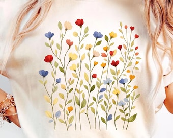 Women's Botanical Wildflower T-Shirt – Cottagecore Floral Nature Lover Tee